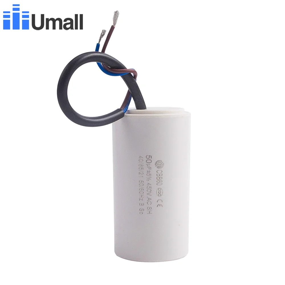 

CBB60 450V AC 50uF Running Motor Start Capacitor Two Wires For Electric Washing Machine Air Conditioners