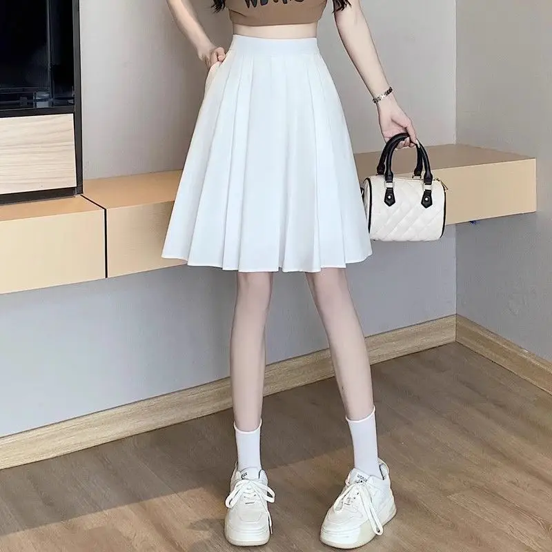 Fashion Elastic Spliced Solid Color Pleated Skirts Female Clothing 2025 Summer New Loose Preppy Style High Waist Skirts