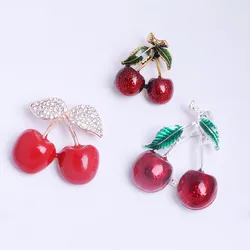 Classice Cherry Brooches For Women Cute Red Cherry Fruits Rhinestone Party Casual Office Brooch Pins Gifts 5 Design Choosing