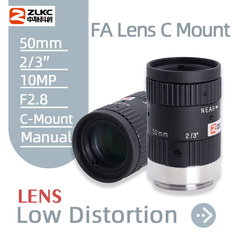 

ZLKC HD 10MP C Mount 50mm Lens Machine Vision Fixed Focal Length Lenses Industrial Camera Manual Iris 2/3'' CCTV Low Distortion