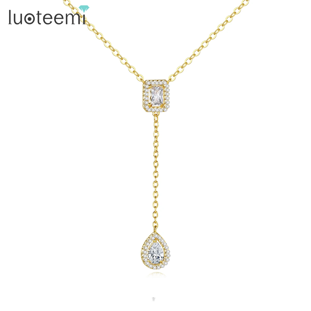 LUOTEEMI Trendy CZ Chain Necklace Gold Color Plated Fashion Jewelry Pendant Necklaces For Women Cubic Zirconia Girl Accessories