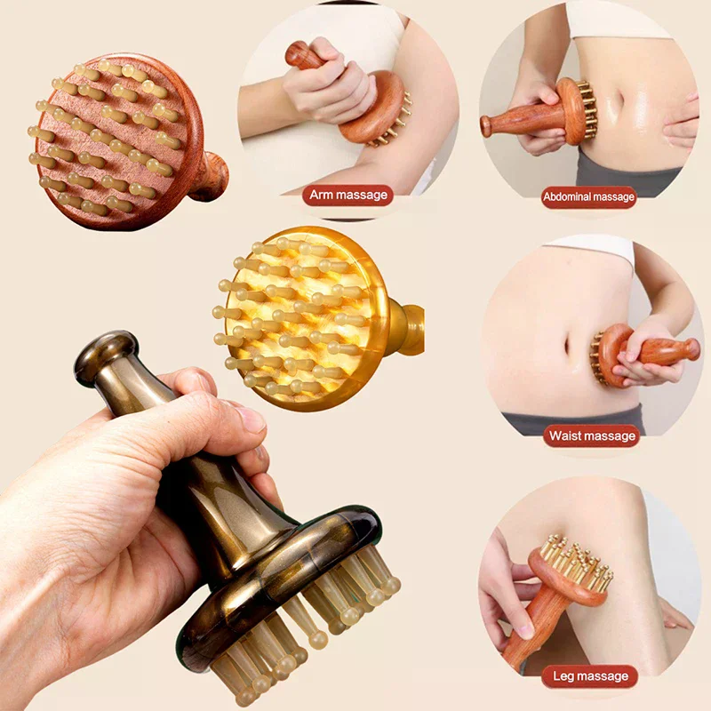 29-Tooth Meridian Brush Wooden Rubber Handle Massage Brush Multipurpose Head Neck Leg Body Gua Sha Beauty & Body Massage Tool