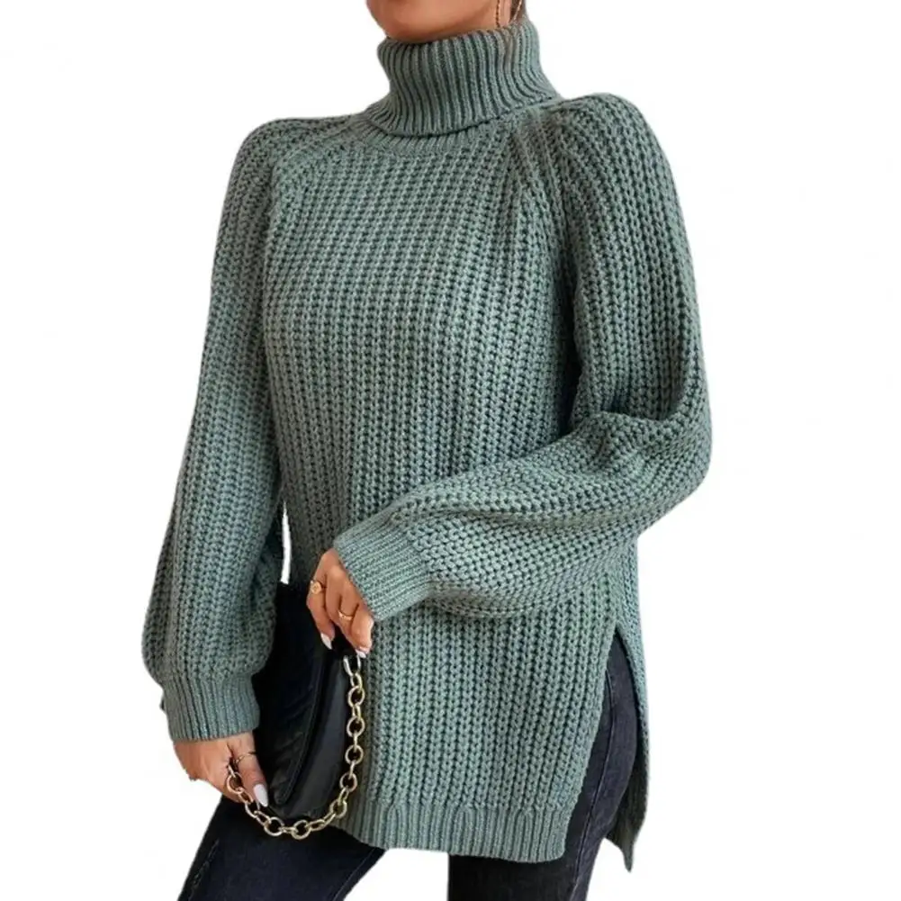 

Turtleneck Kintted Sweater Women Split Jumper Top E-girl Pullover Spring Autumn Winter Thick Sueter Work Jumpers