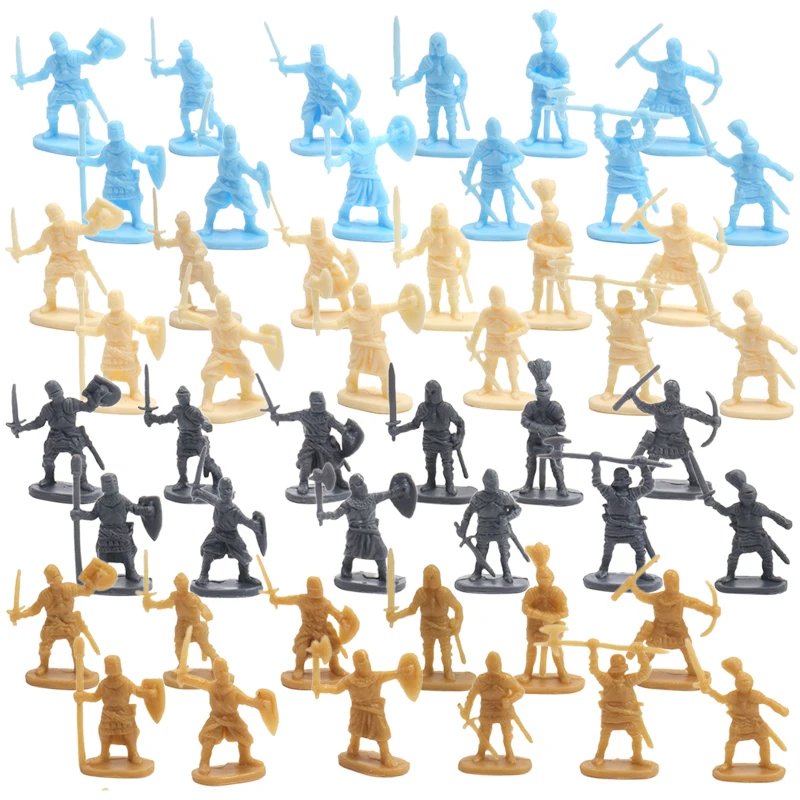 25/50/100Pcs Tiny Medieval Warrior Statuettes – Plastic Army Men Style Figures for Bookcase Decor, Miniature Battle Scene TMZ
