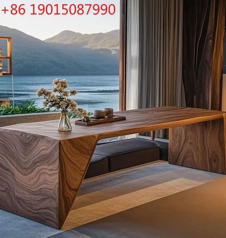 Black walnut ash wood new Chinese tea table, suitable for office hotels, simple and atmospheric solid wood tea table