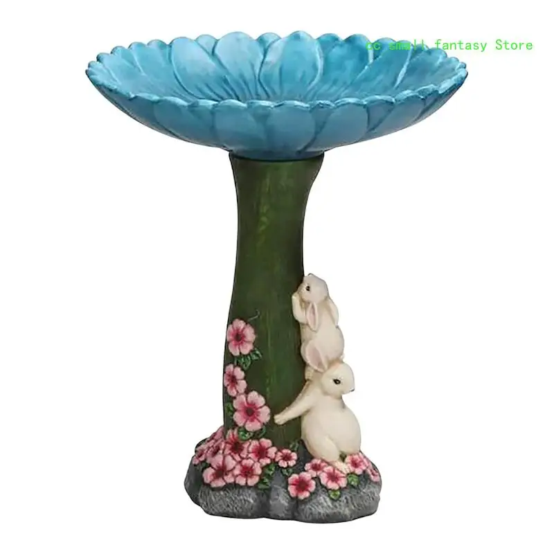 

R3MA Bunny Bird Bath Bird Feeder Resin Garden Statue Sculpture Birdfeeder Ornament for Outdoor Garden Patio Decor