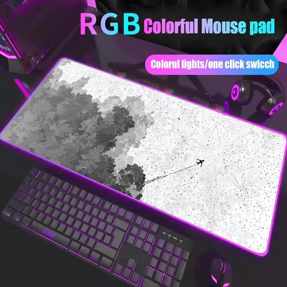 Pixel sky Mouse Pad XXL RGB Gaming Mouse Pad Gamer Accessories Large LED Light Mousepads PC Computer Desk Mat with Backlit