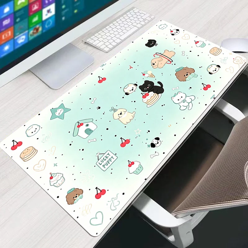 kawaii Mouse Pad Gamer Keyboard Mousepad Mint green Office Desk Mat Large Gaming Anti-fray Pad Cute Black Cat Extended Mouse Mat