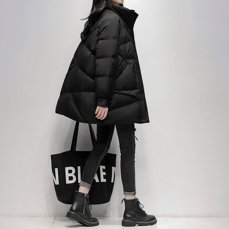 

Black Stand collar White duck Down Jacket For women Winter 2025 New Thick Warm Parka Down Coat Female Casual Long Puffer Jackets