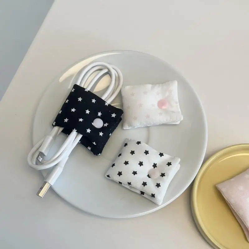 INS Style Star Cable Buckle - Cute Fabric Data Wire Organizer For Portable Headphone & Charging Cable Storage