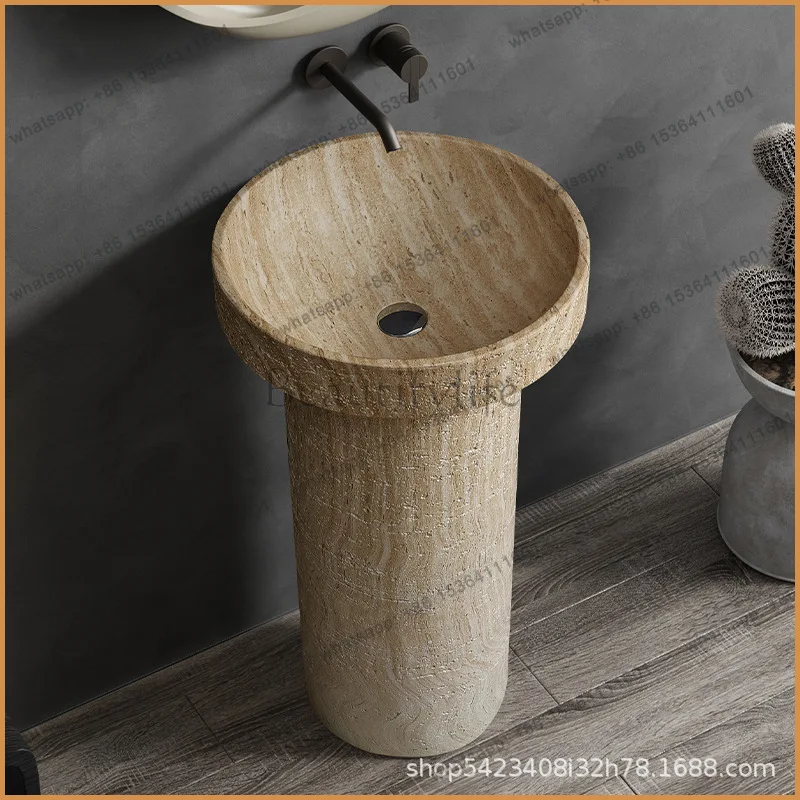 Wabi Sand Wind Yellow Travertine Floor-to-ceiling B & B Hotel Outdoor Courtyard Pillar Basin Small Apartment Washbasin