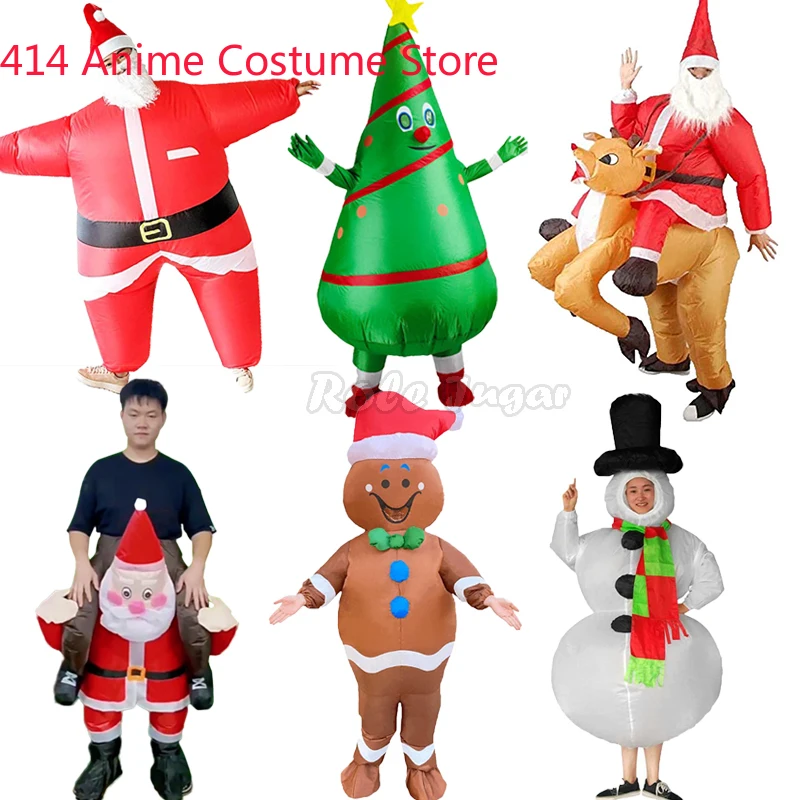 Christmas Funny Inflatable Costumes Gingerbread Man Santa Claus Elk Snowman Tree Cosplay Costume Adult Kids Carnival Party