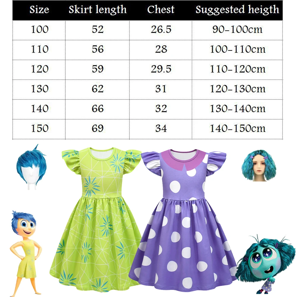 Kids Cosplay Inside Out 2 Costume for Girls Fashion Dress Wig+bag Sets Children Birthday Carnival Halloween Party Girls Clothes