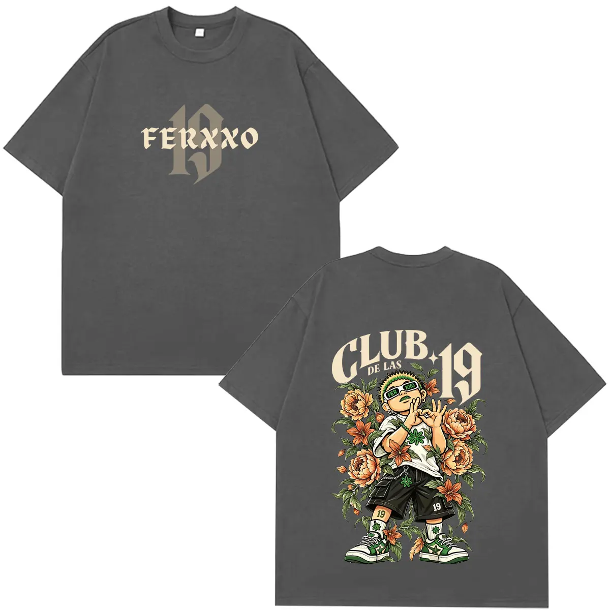 Rapper Feid Ferxxo El Club De Las 19 Flores T Shirts Men Women Clothing Hip Hop Fashion Short Sleeve Cotton T-shirts Streetwear