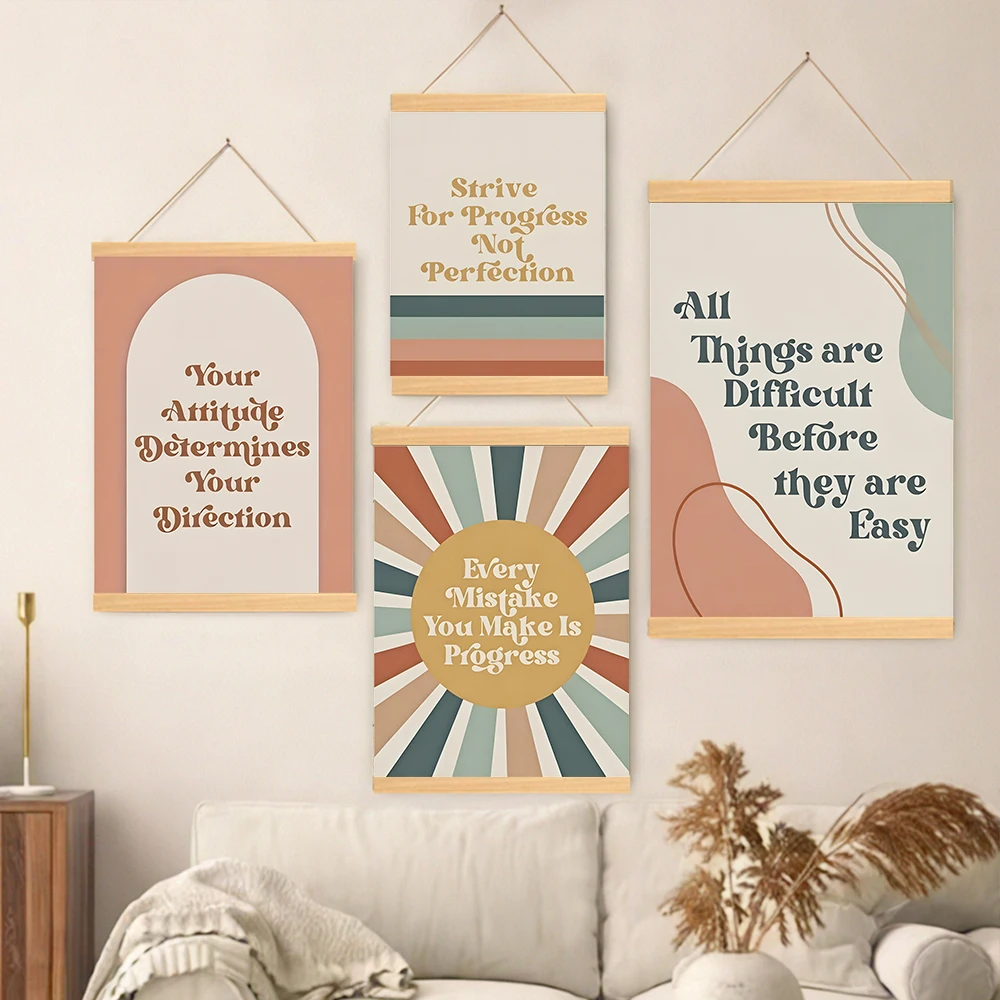 Solid Wood Hanging Paintings Growth Mindset Classroom Posters Quotes,Office Decor, Motivational Modern Cardstock Prints Posters