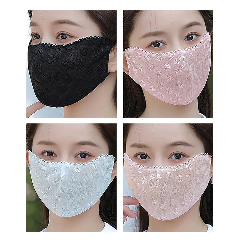 Lightweight Breathable Summer Sunscreen Lace Mask Sunshade Solid Color Sunscreen Face Cover Strap Hanging Ear UV Protection Mask