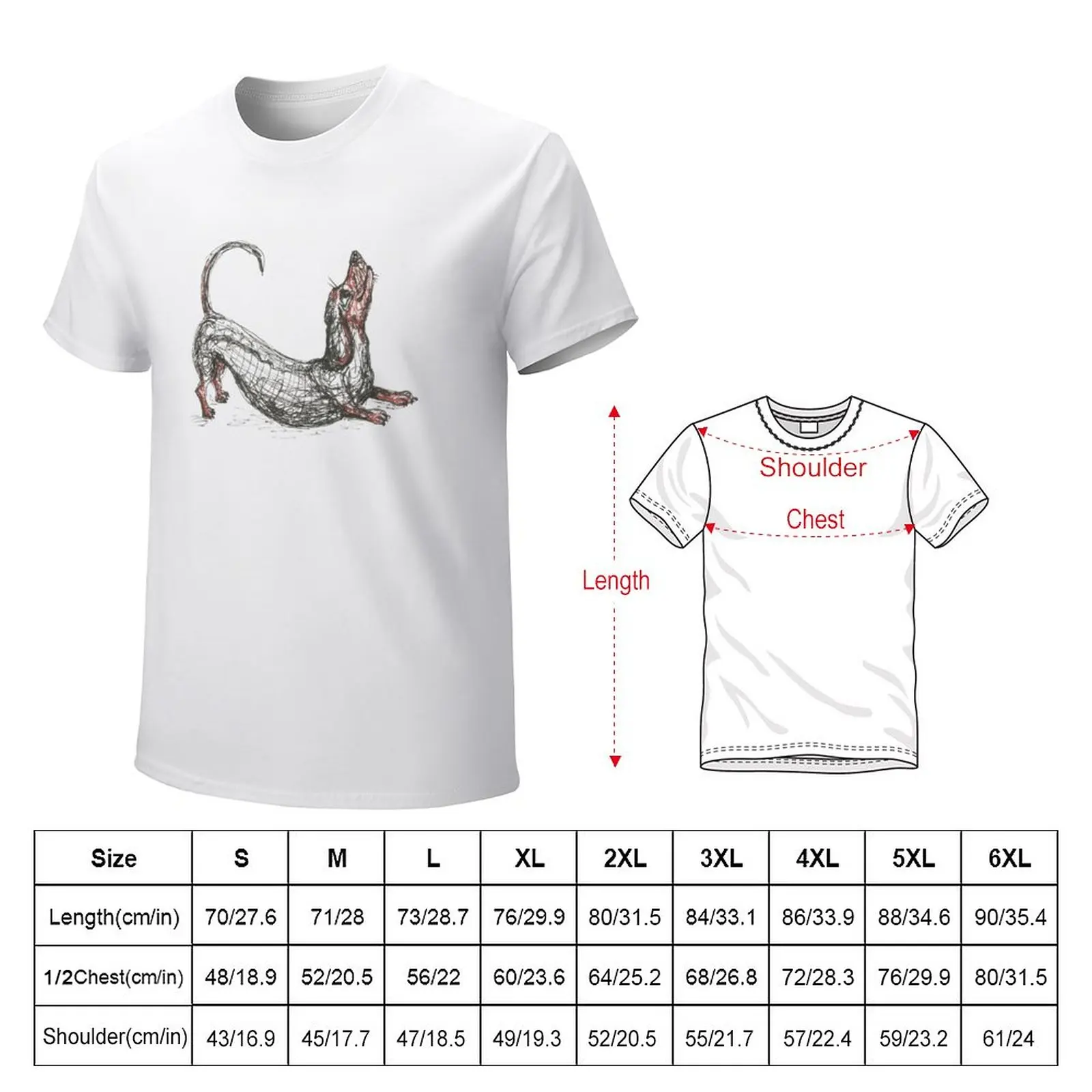 Dachshund stretching. Long sausage dog, doxie, weiner, pen and ink illustration T-Shirt anime plain tshirts for men