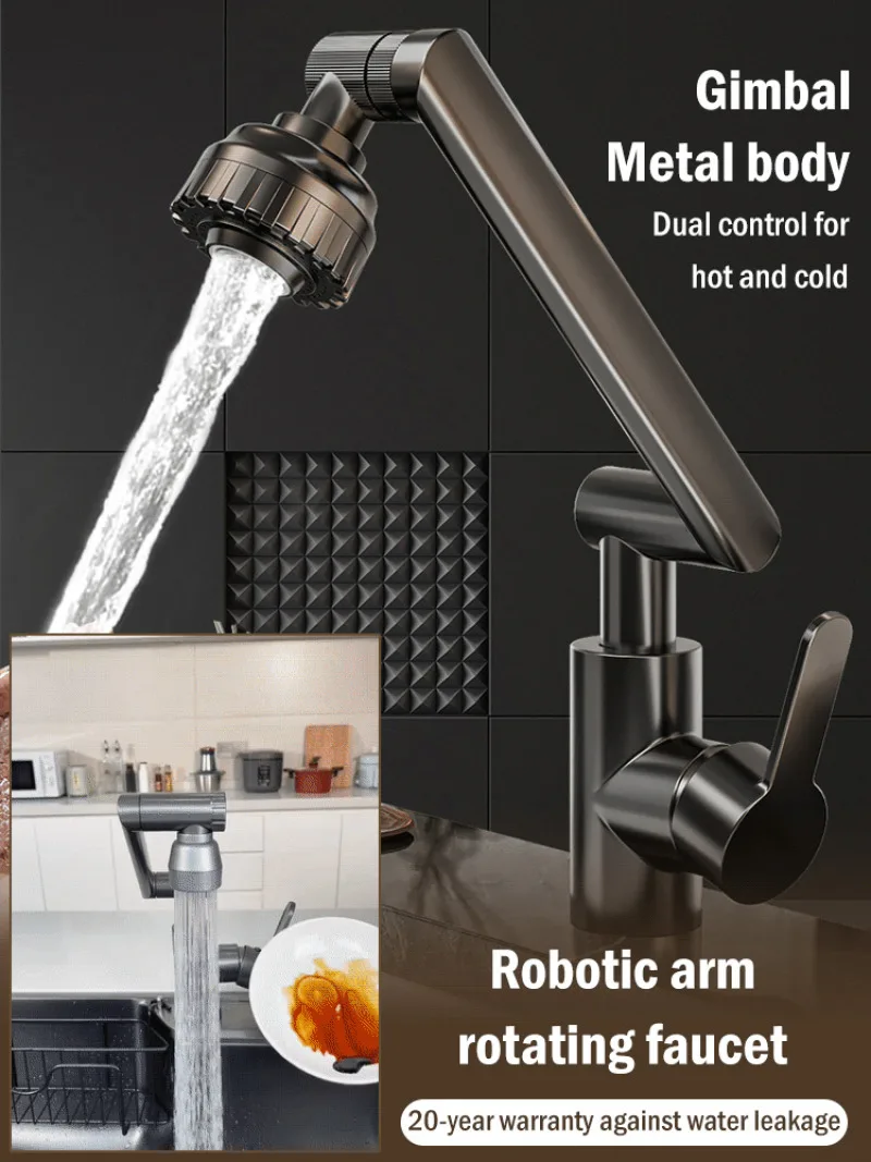 Mechanical Arm Universal Faucet Kitchen Splashproof 1080°Swivel Faucet Bathroom Foldable And Retractable Faucet Accessories