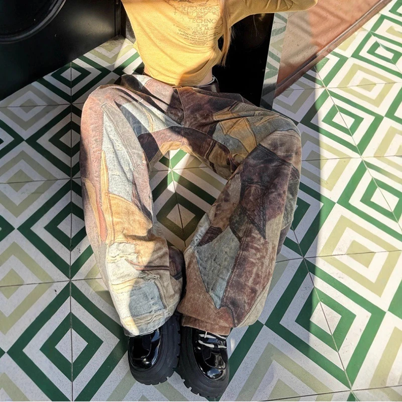 WTHT Fashion Men's Patchwor Do Old Deign High Street Denim Pants Vintage High-waisted Wide Leg Jeans Male 2025 Autumn 2A2412