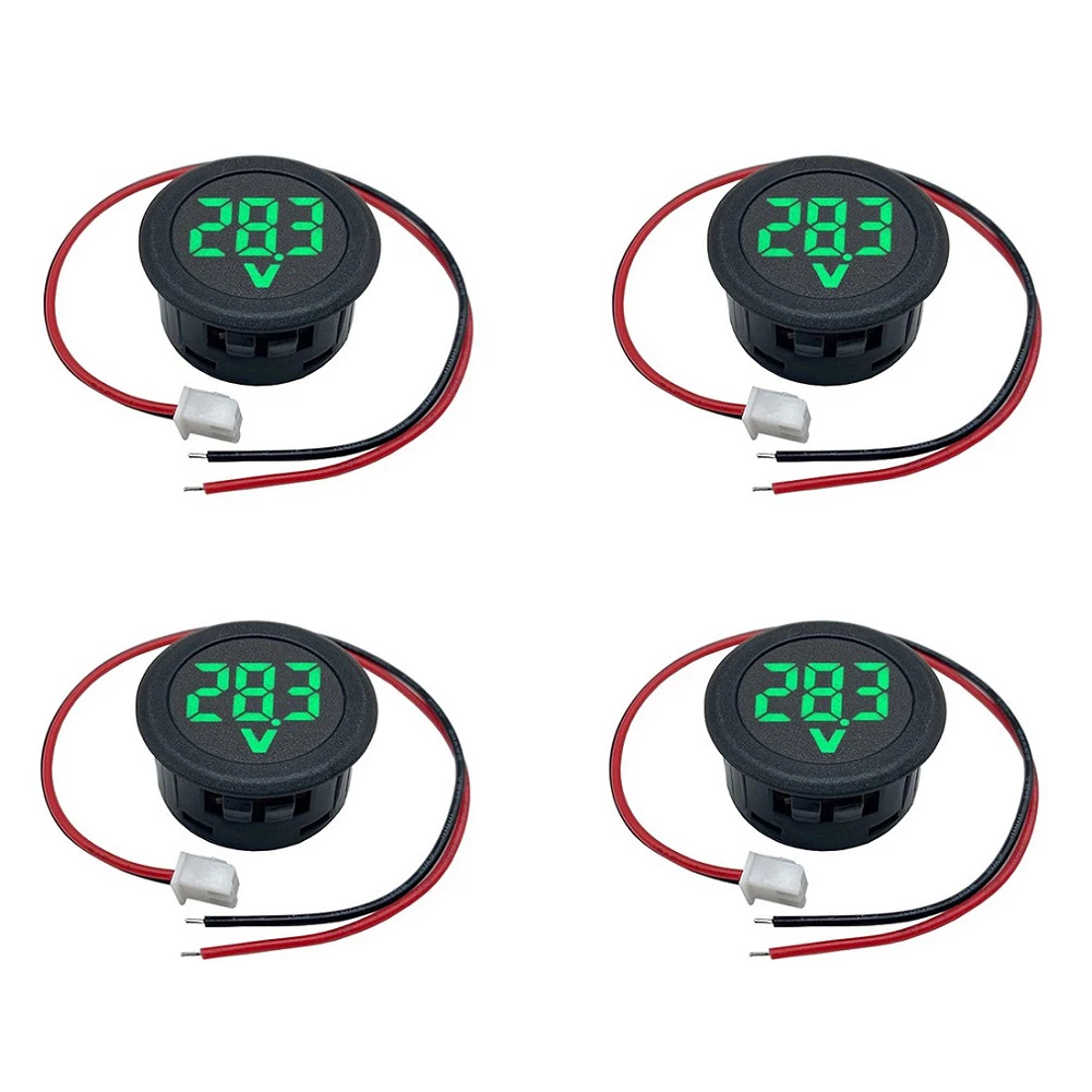 4 Pcs LED Voltmeter DC 4V-100V Voltmeter Digital Voltmeter LED Display Voltage Meter Green For Cars Motorcycles Boats Motorhomes