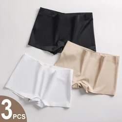 3PCS/Set Women Boyshort Panties Seamless Boxers Breathable Lingerie Comfortable Silk Satin Underwear Female Sports Underpants