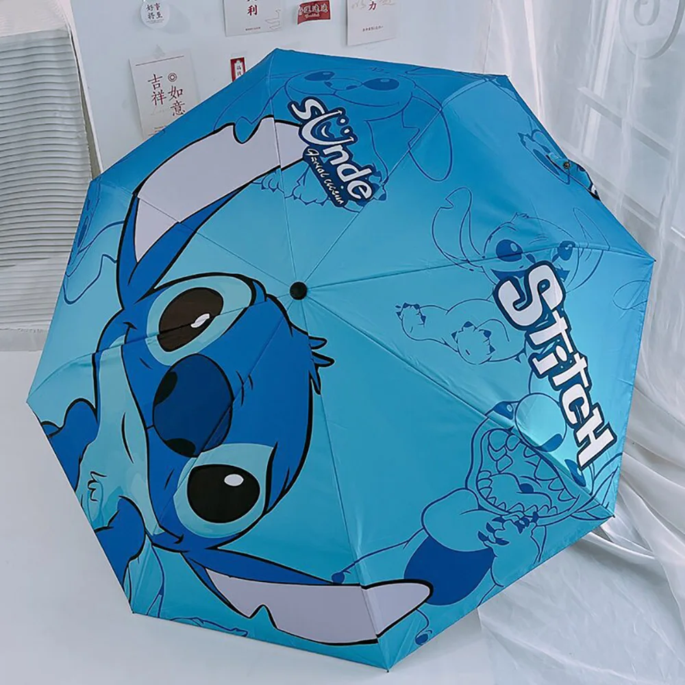 Stitch Cartoon Foldable Umbrella Kawaii Anime Sunny Rainy Umbrella Anti-Ultraviolet Manual Parasol Shelterwood Gift for Boy Girl