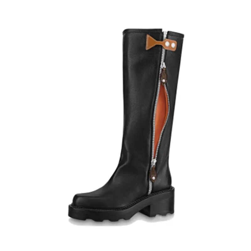 

2022 Autumn and Winter Women's Boots Zipper Color-blocking Retro High-heeled Boots Mid-boots Fashion Party Motorcycle Punk Boots