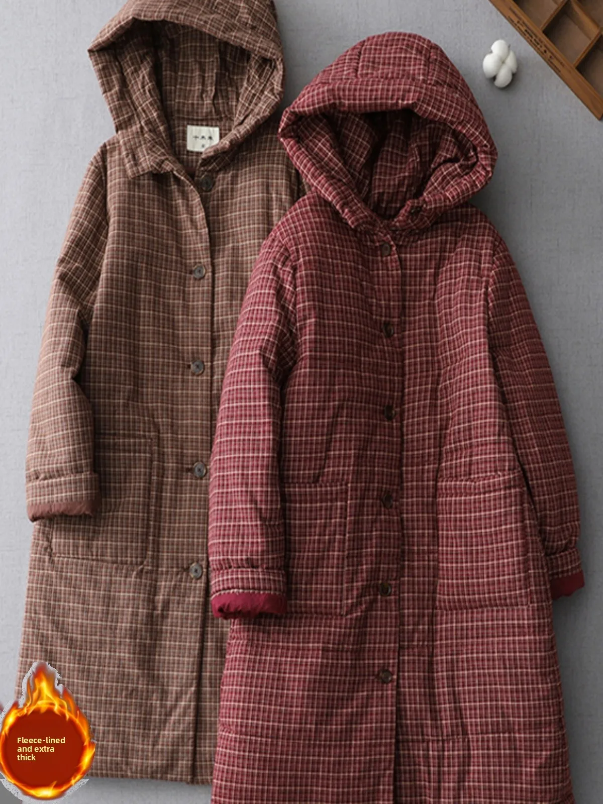 

Зимнее хлопково-льняное длинное пальто Thiened, женское длинное пальто, теплая хлопковая одежда с капюшоном и грушевым узором