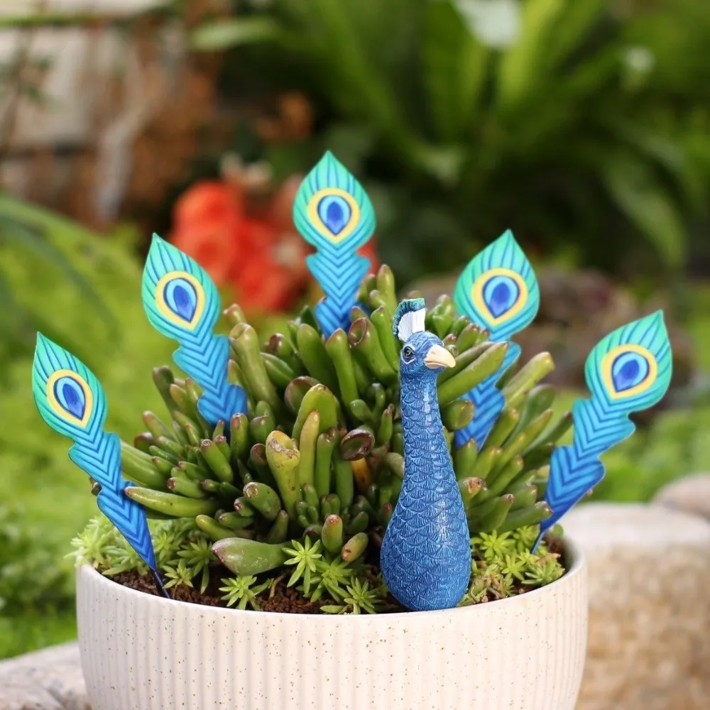 Detachable Garden Peacock Stakes Weatherproof Splicing Design Peacock Garden Decor Metal Tail Resin Peacock Figurine Garden Bed