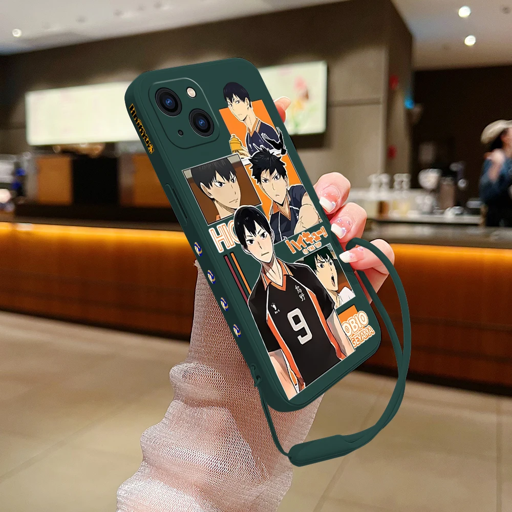 H-Haikyus!! Anime Phone Case For iPhone 15 14 13 12 11 Pro Max Mini X XR XS MAX SE20 8 7 Plus Silicone Cases with Hand Strap