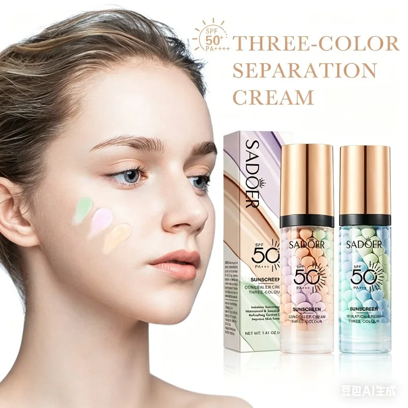 40g Tri-Color Isolation Primer SPF50 Sunscreen Long Lasting Skin Tone Correcting Concealer Foundation Natural Makeup Base Cream