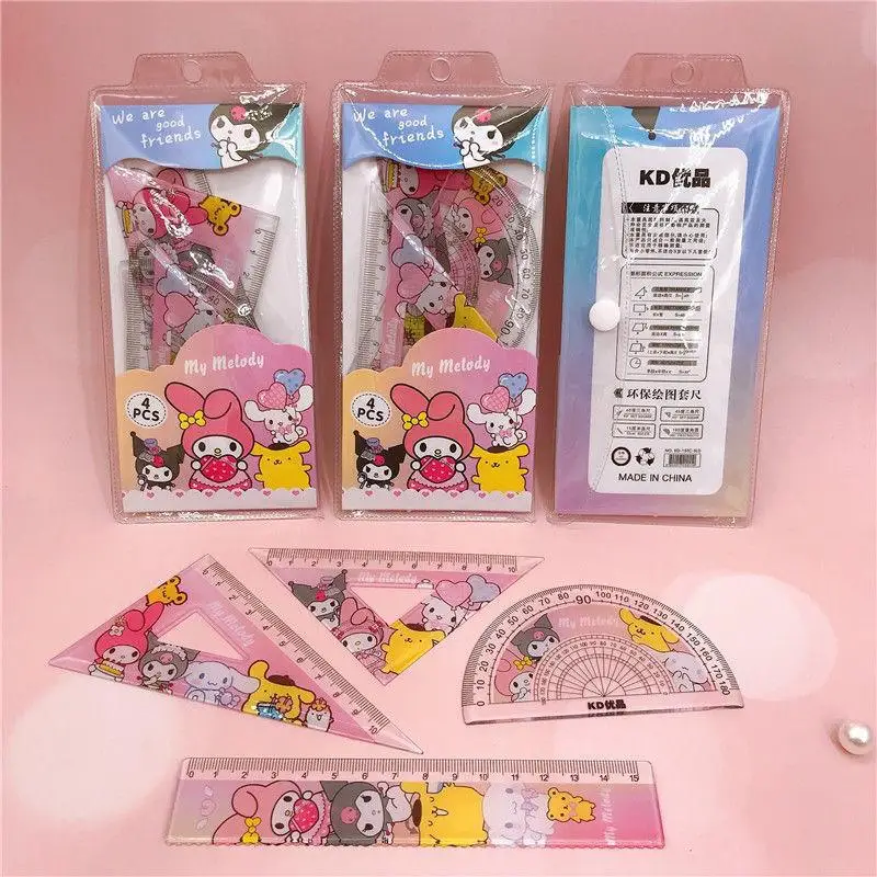 Imagem -02 - Sanrio Kawaii Animal Régua Grupo Bonito Réguas Retas Bookmark Ferramenta de Desenho Promocional Papelaria Presente Material Escolar 10 Conjuntos por Lote