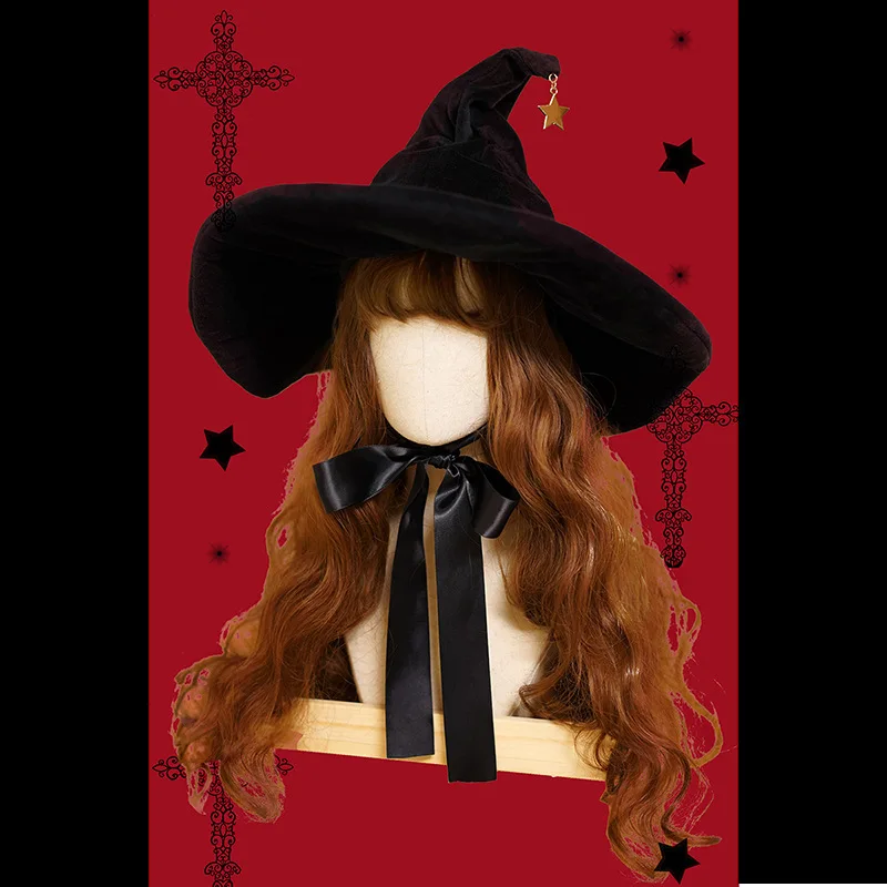 Retro Witch Hats Masquerade Bandage Bow Wizard Hat Adult Gothic Lolita Cosplay Costume Accessories Halloween Party Dress Decor