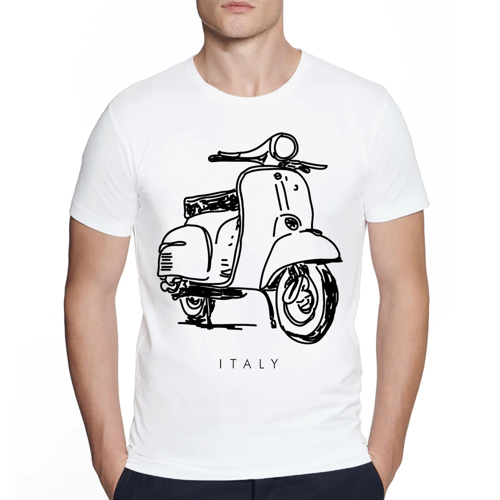 Vintage Men Classic Short Sleeve Scooter Italy Minimalist Art Print T-Shirt Hip Hop Streetwear Boy Old School Tops Tees