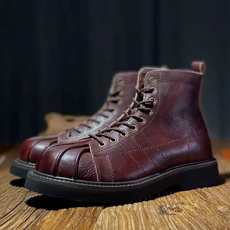 Retro British Style Genuine Leather High Top Men's Chelsea Boots Breathable Casual Motorcycle Daily Hiking Shoes Male Boots