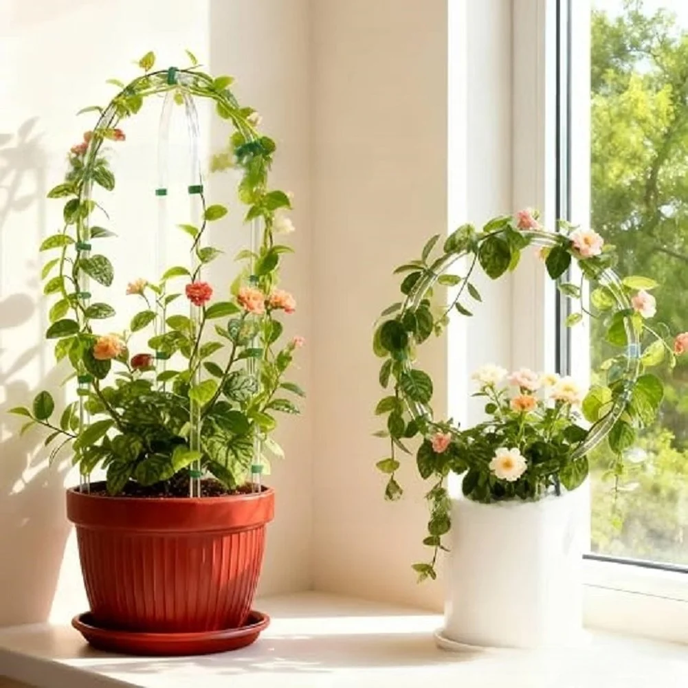 6pcs Plant Trellis Supports Transparent Plastic Climbing Aid with Straps for Potted Vines Pothos Indoor Balcony Vertical Growth
