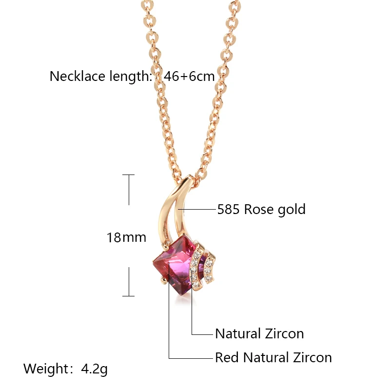 SYOUJYO Trendy Square Garnet Red Natural Zircon Necklace for Women 585 Rose Gold Color Pendant Necklace Crystal Flower