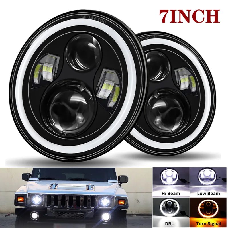 

7'' Led Car Motorcycle Headlight DRL H4 Headlamp for Harley BMW Yamha Honda Jeep Wrangler JK TJ CJ/Hummer H2&H1 Land Rover turn