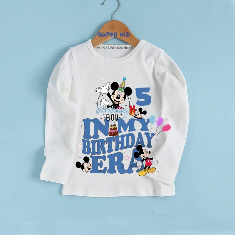 It's My 2-9th Disney Mickey Mouse Birthday Number Boy Long Sleeve TShirt Kid Personalized Name Disney Birthday 2025 Boys Clothes