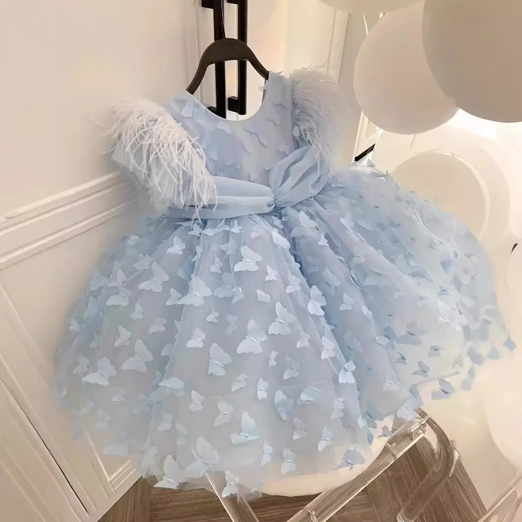 Fashion Baby Girl Princess Butterfly Tutu Dress Puff Sleeve Child Tulle Vestido Pageant Party Birthday Baby Clothes 1-10Y