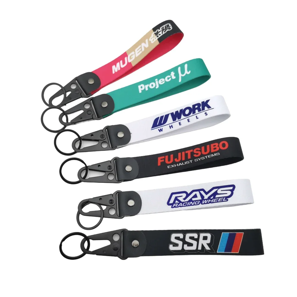 

Multi-style New JDM Racing Keychain Nylon Strap Keychain Steel Spring Clip Auto Key Tags Auto Parts Car Motorcycle Accessories