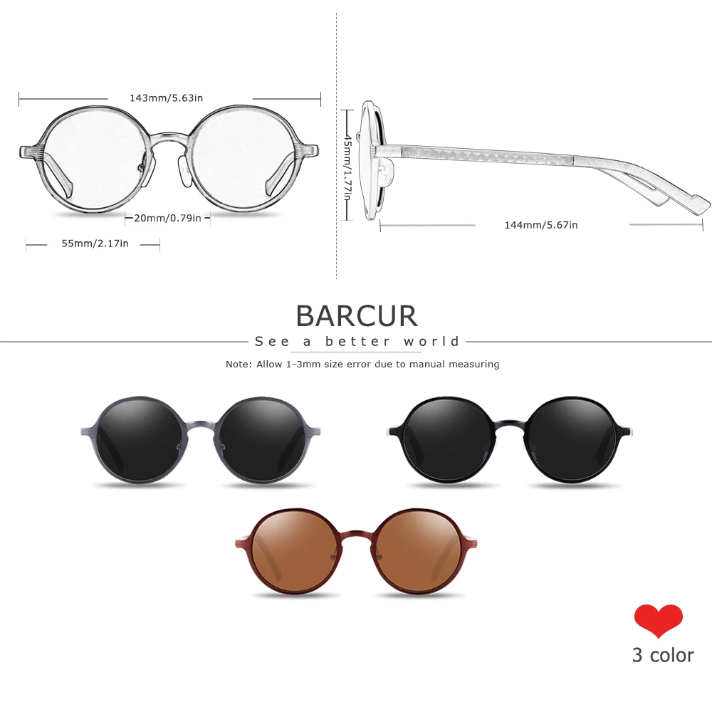 BARCUR Polarized Round Sunglasses Luxury Brand Men Glasses Retro Vintage Women Sun Glasses UV400 Eyewear