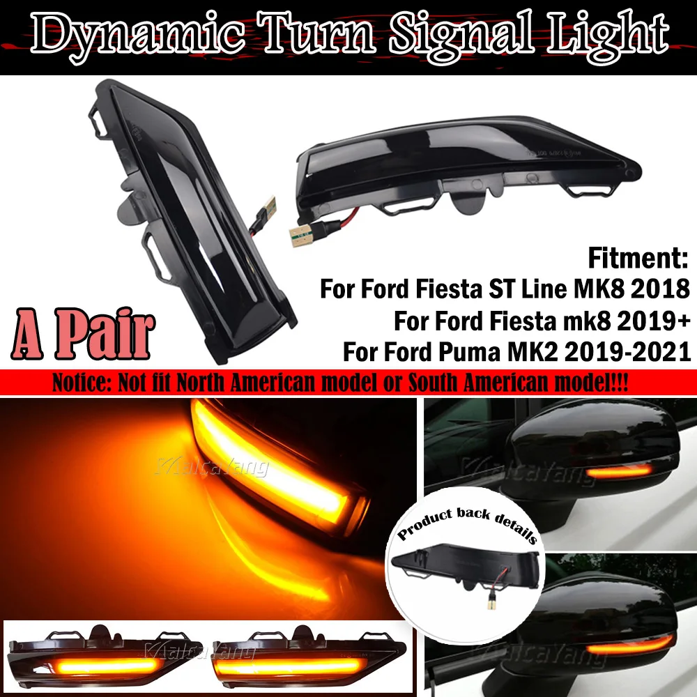 2pcs LED Dynamic Side Rearview Mirror Indicator Light Sequential Blinker Turn Signal Lamp For Ford Fiesta ST Line MK8 PUMA