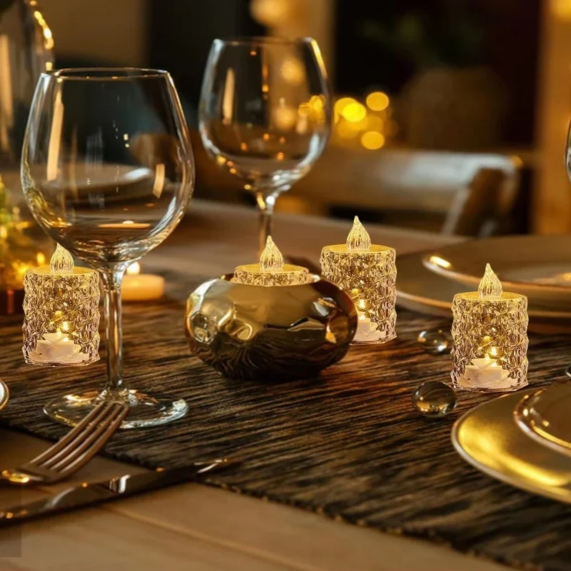 3 unids/set de luz de vela sin llama de cristal, luz de té electrónica Led sin fuego, vela de cristal transparente electrónica sin llama