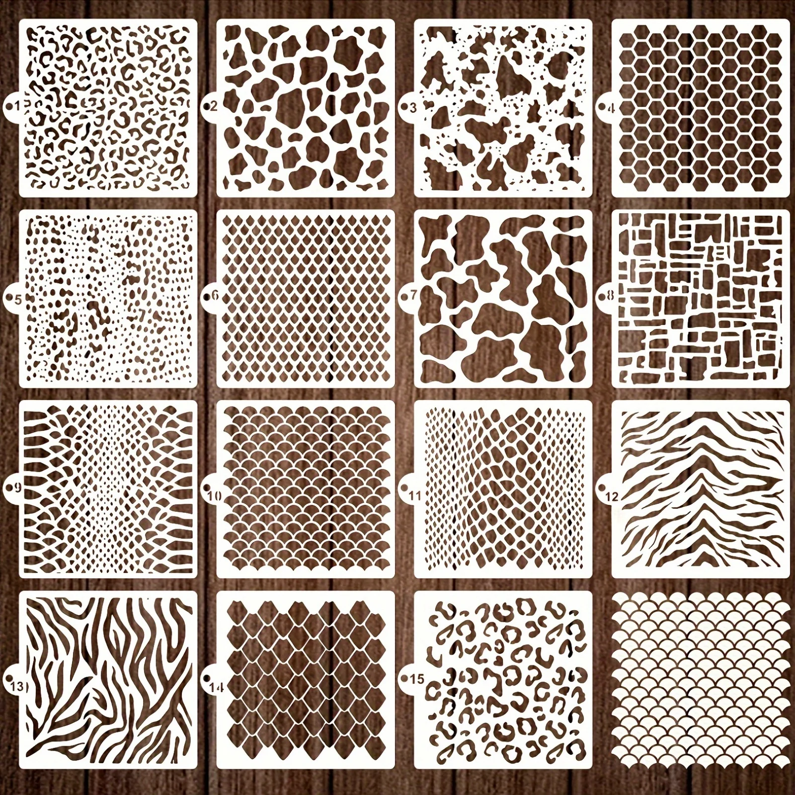 15-Piece Cookie Stencils, Royal Icing Cookie Cake Stencils, Reusable Pattern Airbrush Stencils, Cookie Mold Tools, Baking Painting Dessert Coffee Decoration DIY Party Decoration (5.5x5.5inch)