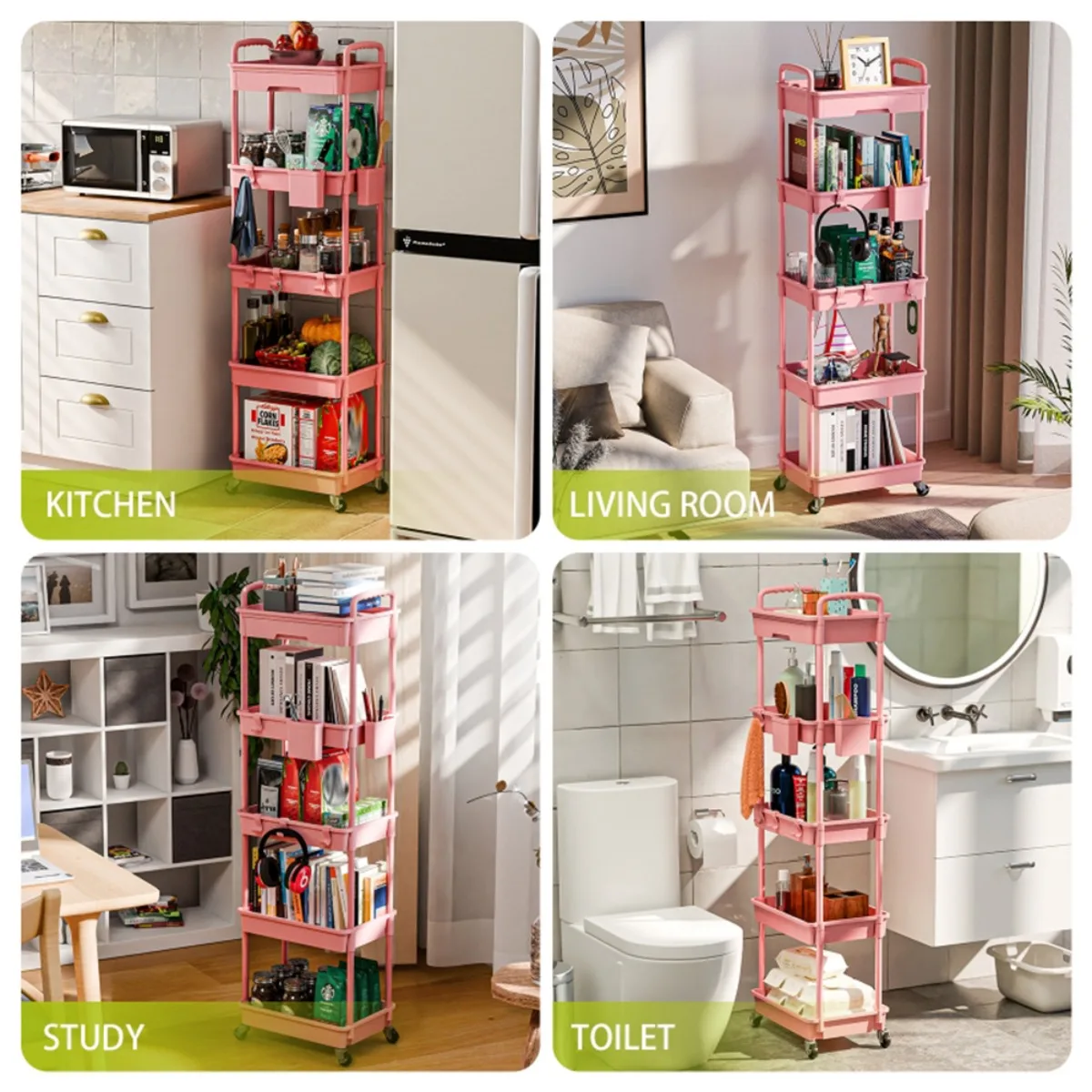 

5 Tier Rolling Utility Cart with Drawer,Utility Cart Made of Multifunctional Storage Organizer Tool for Kitchen,Bathroom