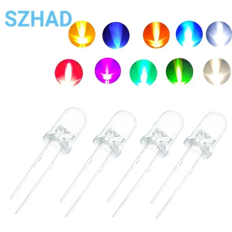 100 pz (10 colori x 10 pz) 3/5mm LED diodo 5mm 3V Kit assortito trasparente caldo bianco verde rosso blu UV fai da te diodo emettitore di luce 20mA