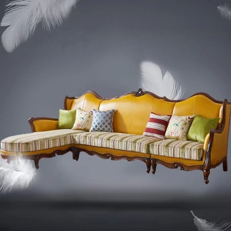 American corner leather sofa, all solid wood first-layer cowhide simple leather sofa