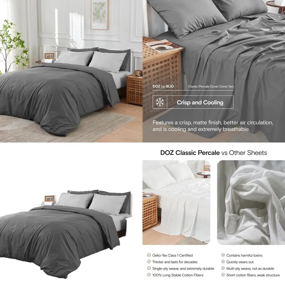 

100% Cotton Long Staple Duvet Cover Set, Percale Weave, Breathable, Matte Finish, Hotel-Style Comfort, 106x90, 8 Loops, King/Cal