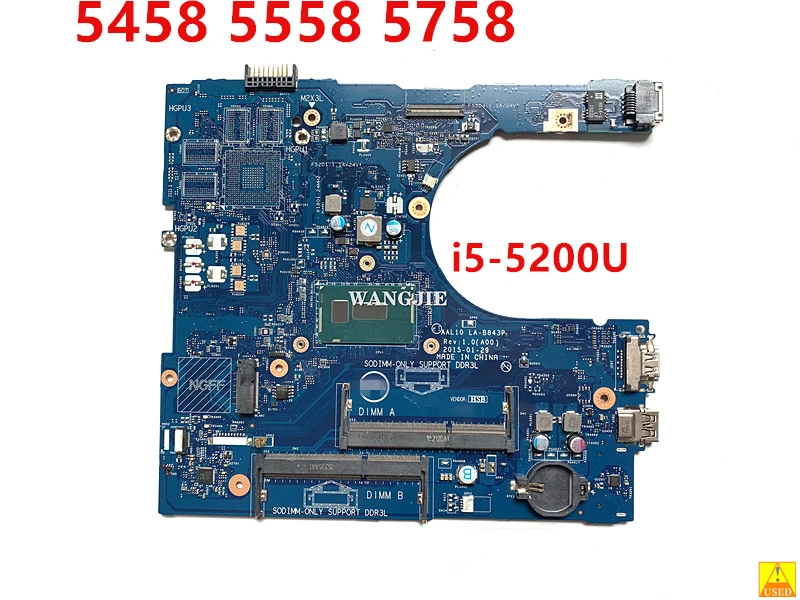 

For Dell 15 5458 5558 5758 Used Motherboard CN-0FRV68 0FRV68 FRV68 AAL10 LA-B843P UMA w/ i5-5200U Built-in CPU